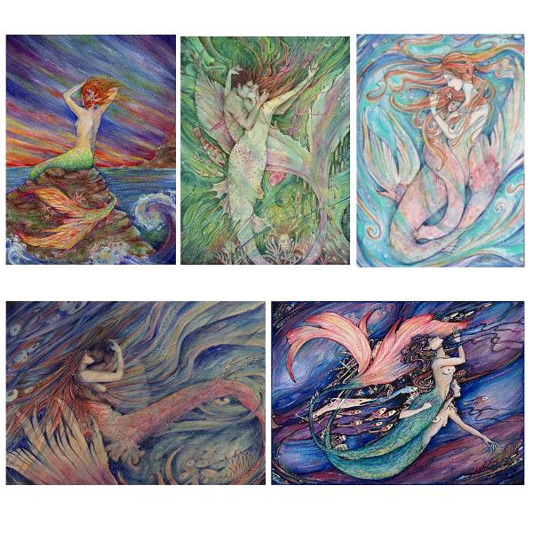 Set of 5 mermaid note cards