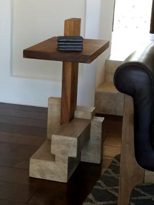 Limestone/walnut end table