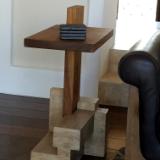 Limestone/walnut end table