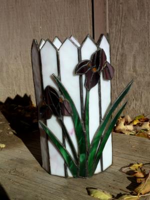 Purple Iris And a picket Fence Candle Ring