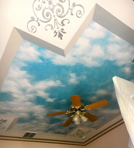 Trompe-l'oeil Cloud Ceiling Mural | Custom Hand-Painted Mural | Artworks by Marcine | New Jersey