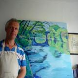 Showing off a large acrylic of the river Torridge with Orford Bridge