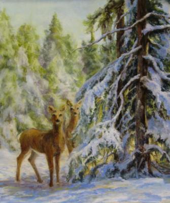 Whitetails in Clyde's Winterscape