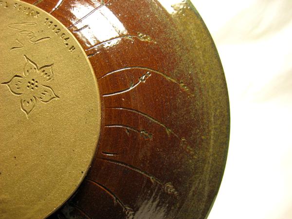 111204.H Large Shallow Bowl with Wheat Carving