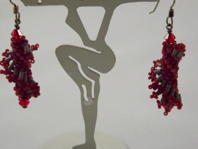 E-4 Red & Gunmetal Ruffle Earrings E-4 Red & Gunmetal Ruffle Earrings