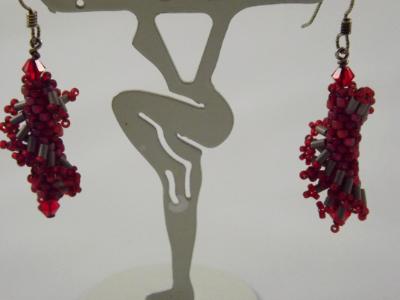 E-4 Red & Gunmetal Ruffle Earrings