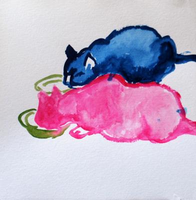 Two Cats, Eating Two Cats, Eating