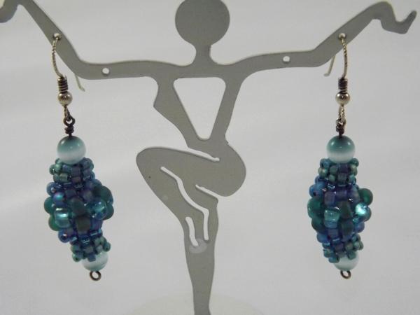 E-30 Shades of Turquoise Beaded Bead Earrings