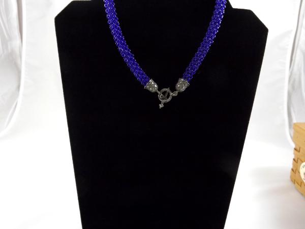 N-70 Cobalt Blue Crocheted Tassel Rope Necklace