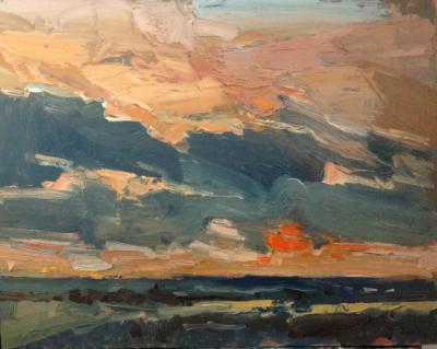 Sunset No 7 from Blunsdon hill 10"x 8" oil on board