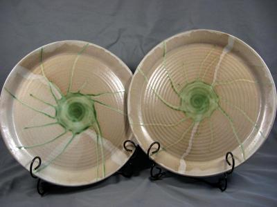 Stoneware Plates with Green Splat Design Stoneware Plates with Green Splat Design