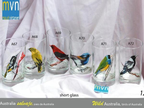 Set of handpainted glasses: BIRDS OF AUSTRALIA