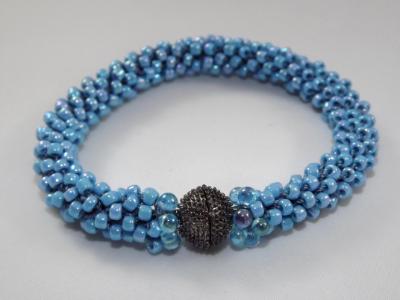 B-73 powder blue AB crocheted rope bracelet