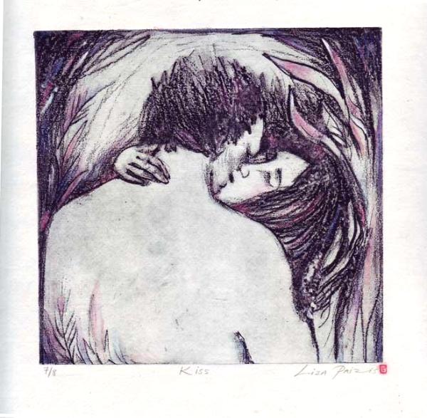 Kiss Limited Edition Romantic Etching of Lovers with solar plate