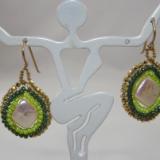 E-32 Square Pearl & Green Bead Earrings