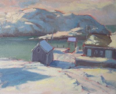 Monhegan Dock, Storm Brewing 16x20" oil sold Monhegan Dock, Storm Brewing 16x20" oil sold