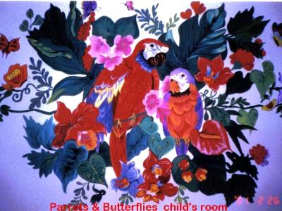 Parrots & butterfly mural