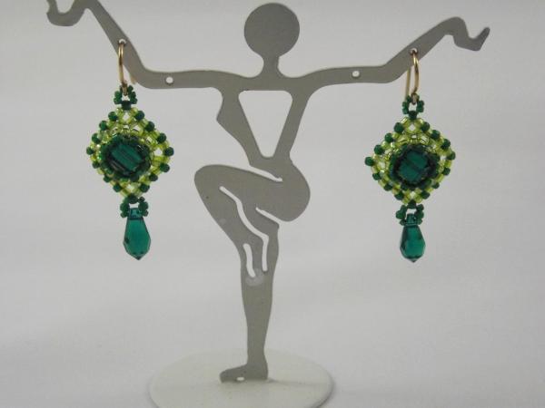 E-9 Green Swarovski Square Crystal Earrings