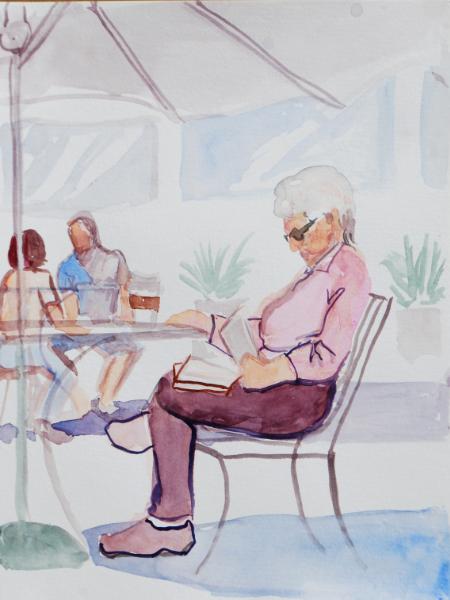 Elderly Woman Reading Outdoors