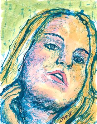 Monica - Print of Pen and Ink Artistic Portrait, 7in x 9in