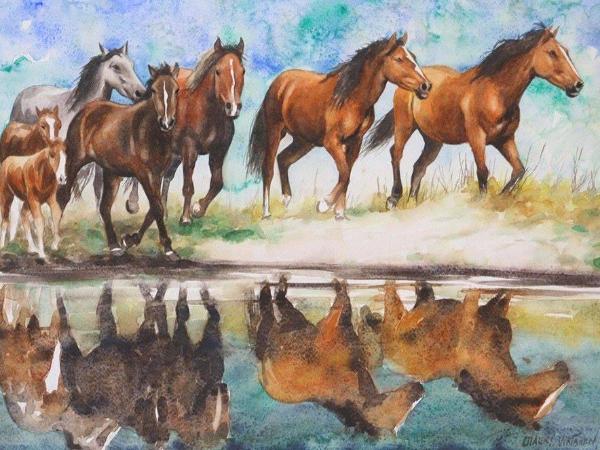 Horses of the Danube river, 35cm x 50cm, 2014