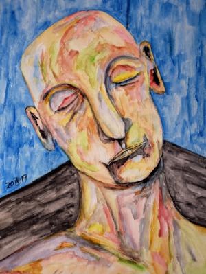 Contemplation within an empty blue room. Contemplation within an empty blue room.