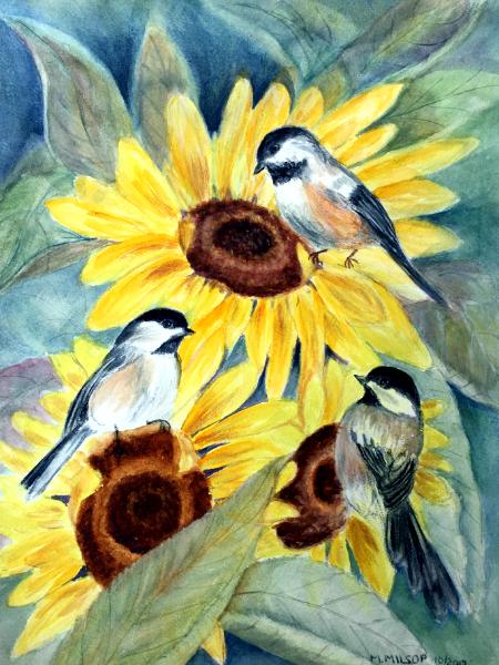 Sunflowers and Chickadees