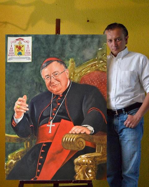 Watercolor portrait of the Bosnian Cardinal VINKO PULGIC, 80cm x 60cm, 2015