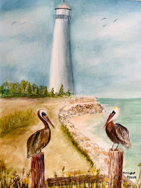 Lighthouse and Pelicans
