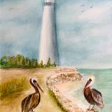 Lighthouse and Pelicans