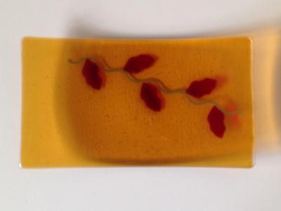 Dark coral tray w/red leaves
