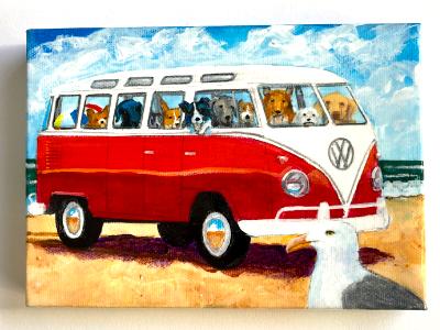 BUS FULL OF DOGS MEETS MR. SEAGULL BUS FULL OF DOGS MEETS MR. SEAGULL