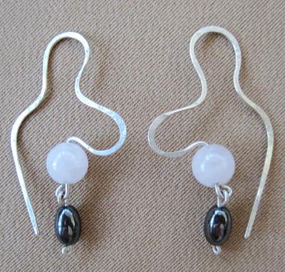 Curvy Hammered Silver, Quartz and Hematite Earrings