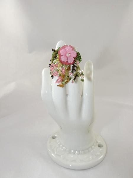 R-9 Green and Pink Beaded Ring